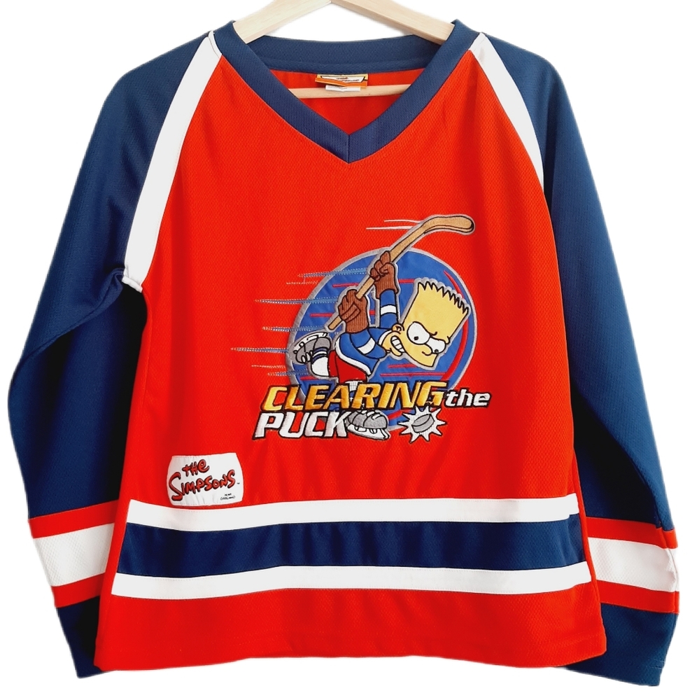 🍒 The Simpsons Pullover Hockey Jersey Red Blue & White Big Kid Sz M